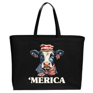 Merica Cow 4th Of July American Flag Cotton Canvas Jumbo Tote