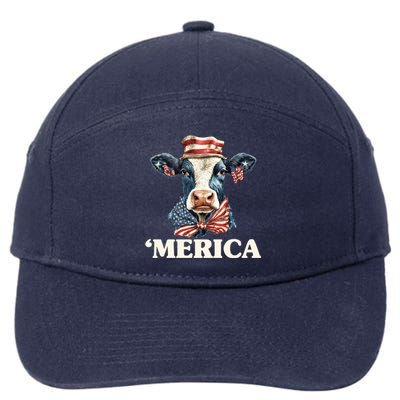 Merica Cow 4th Of July American Flag 7-Panel Snapback Hat