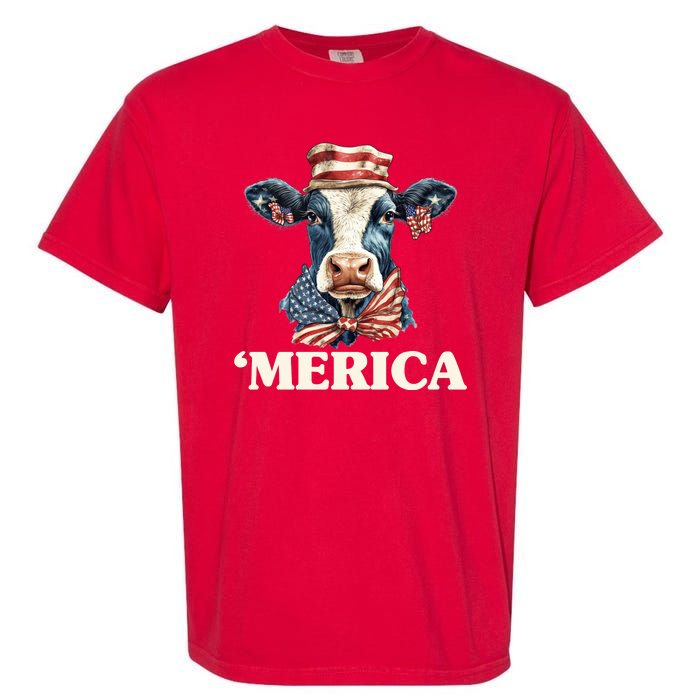 Merica Cow 4th Of July American Flag Garment-Dyed Heavyweight T-Shirt