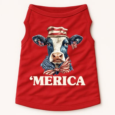Merica Cow 4th Of July American Flag Doggie Tank