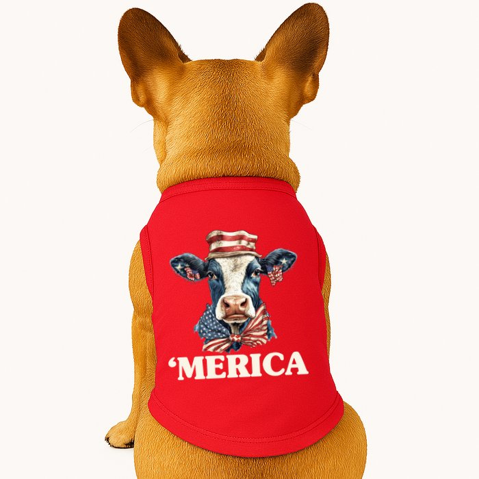 Merica Cow 4th Of July American Flag Doggie Tank