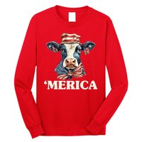 Merica Cow 4th Of July American Flag Long Sleeve Shirt