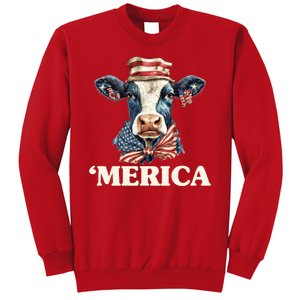 Merica Cow 4th Of July American Flag Sweatshirt