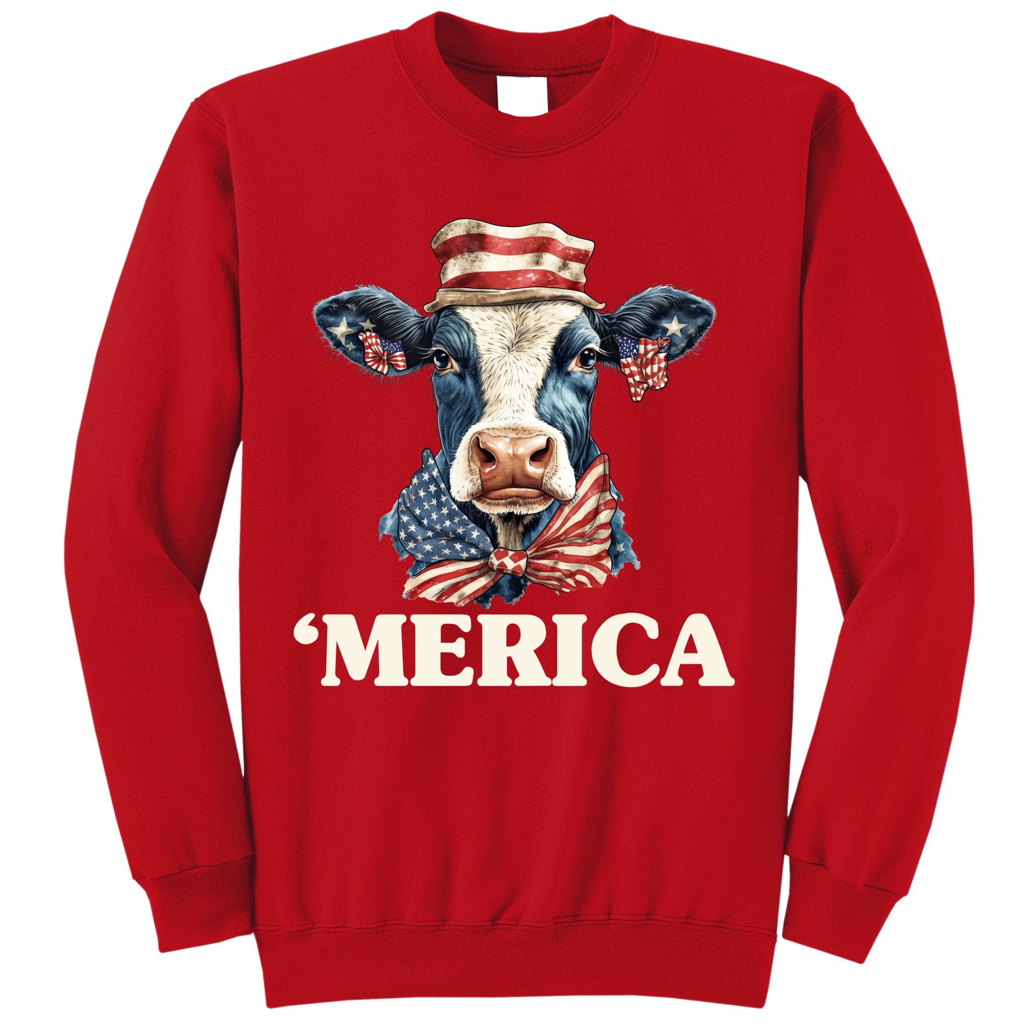 Merica Cow 4th Of July American Flag Sweatshirt