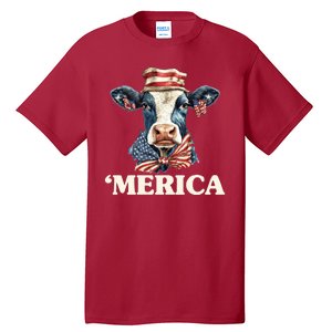 Merica Cow 4th Of July American Flag Tall T-Shirt