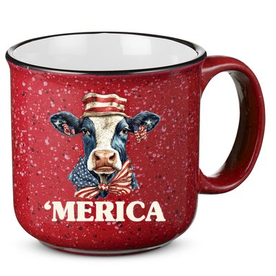 Merica Cow 4th Of July American Flag 15oz Campfire Ceramic Mug
