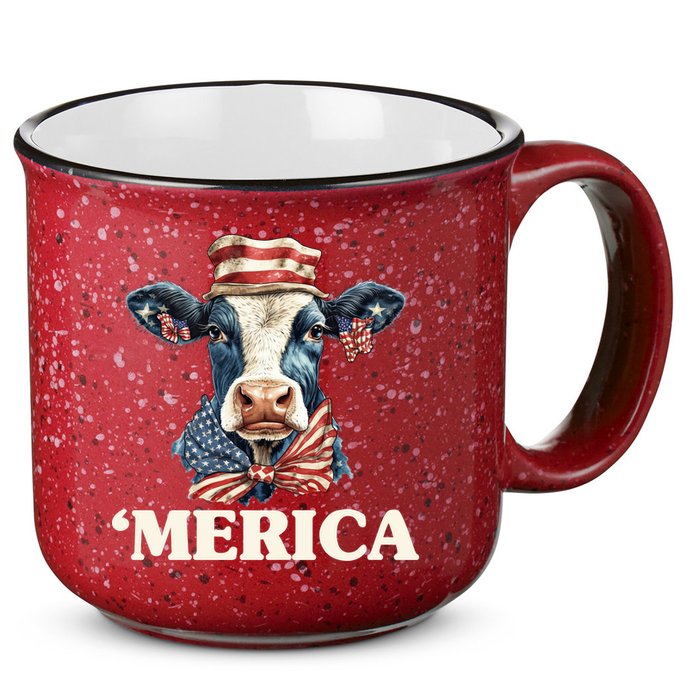 Merica Cow 4th Of July American Flag 15oz Campfire Ceramic Mug
