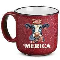 Merica Cow 4th Of July American Flag 15oz Campfire Ceramic Mug