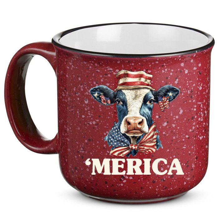 Merica Cow 4th Of July American Flag 15oz Campfire Ceramic Mug