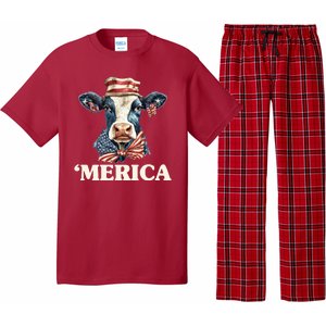 Merica Cow 4th Of July American Flag Pajama Set