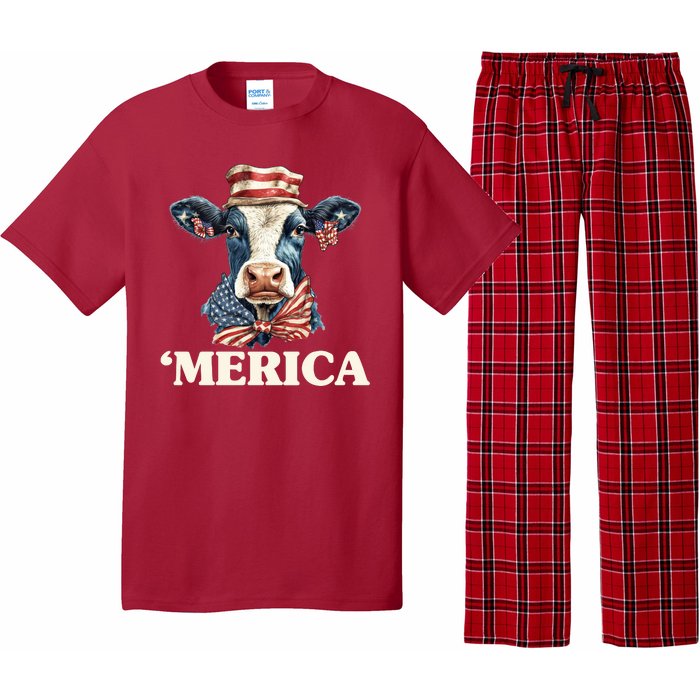 Merica Cow 4th Of July American Flag Pajama Set