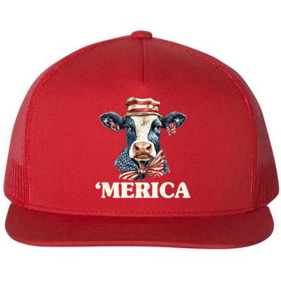 Merica Cow 4th Of July American Flag Flatbill Hat