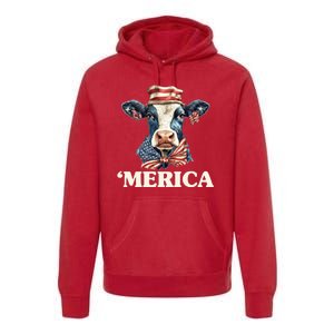 Merica Cow 4th Of July American Flag Premium Hoodie