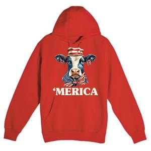 Merica Cow 4th Of July American Flag Premium Pullover Hoodie