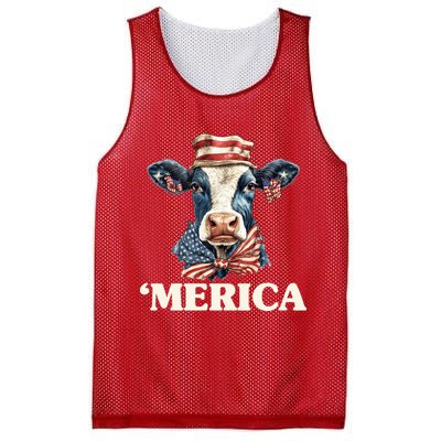 Merica Cow 4th Of July American Flag Mesh Reversible Basketball Jersey Tank