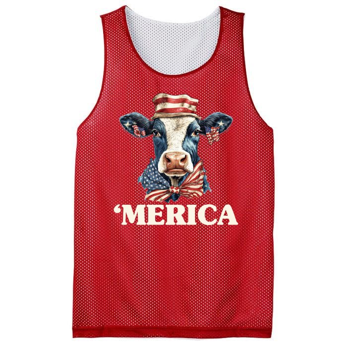 Merica Cow 4th Of July American Flag Mesh Reversible Basketball Jersey Tank