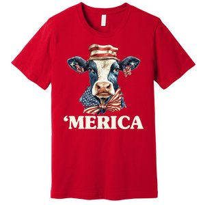 Merica Cow 4th Of July American Flag Premium T-Shirt