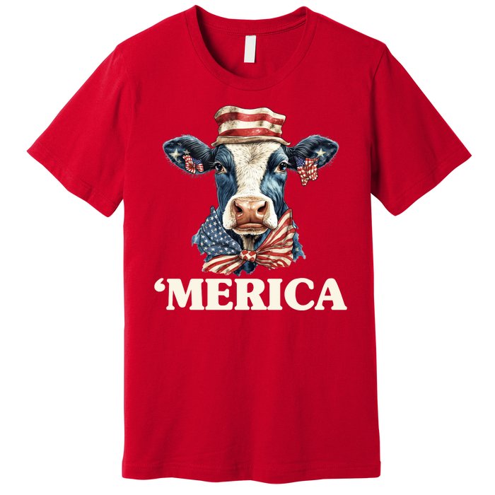 Merica Cow 4th Of July American Flag Premium T-Shirt