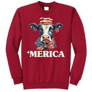 Merica Cow 4th Of July American Flag Tall Sweatshirt