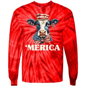 Merica Cow 4th Of July American Flag Tie-Dye Long Sleeve Shirt