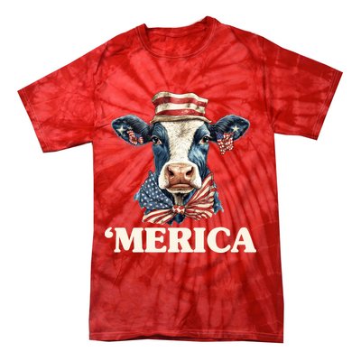 Merica Cow 4th Of July American Flag Tie-Dye T-Shirt