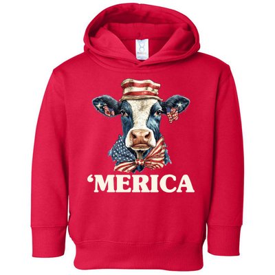 Merica Cow 4th Of July American Flag Toddler Hoodie