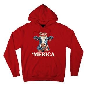 Merica Cow 4th Of July American Flag Tall Hoodie