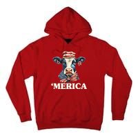 Merica Cow 4th Of July American Flag Tall Hoodie