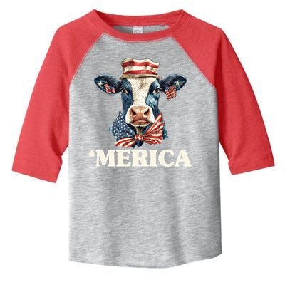 Merica Cow 4th Of July American Flag Toddler Fine Jersey T-Shirt