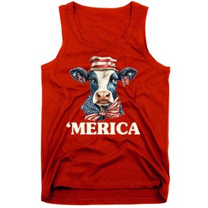 Merica Cow 4th Of July American Flag Tank Top