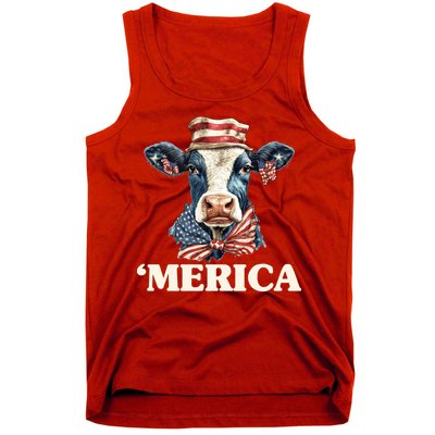 Merica Cow 4th Of July American Flag Tank Top