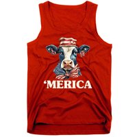 Merica Cow 4th Of July American Flag Tank Top