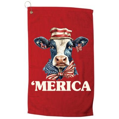 Merica Cow 4th Of July American Flag Golf Towel