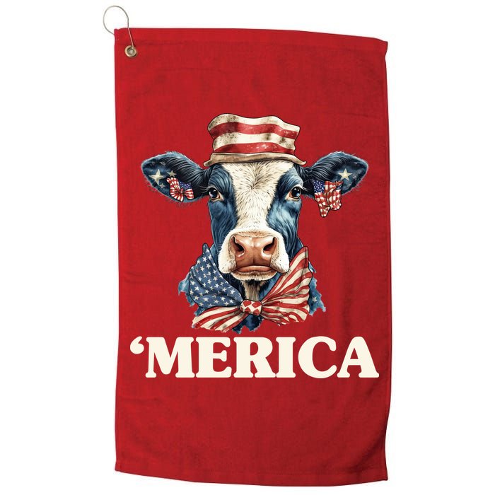 Merica Cow 4th Of July American Flag Golf Towel