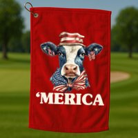 Merica Cow 4th Of July American Flag Golf Towel