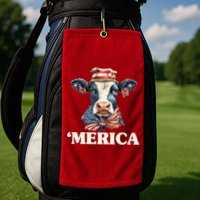Merica Cow 4th Of July American Flag Golf Towel