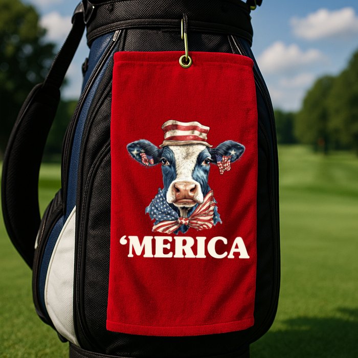 Merica Cow 4th Of July American Flag Golf Towel