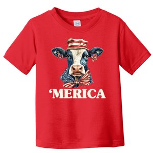 Merica Cow 4th Of July American Flag Toddler T-Shirt