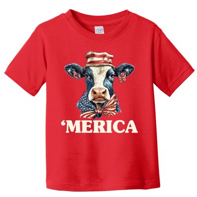 Merica Cow 4th Of July American Flag Toddler T-Shirt