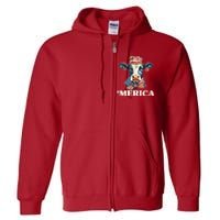 Merica Cow 4th Of July American Flag Full Zip Hoodie