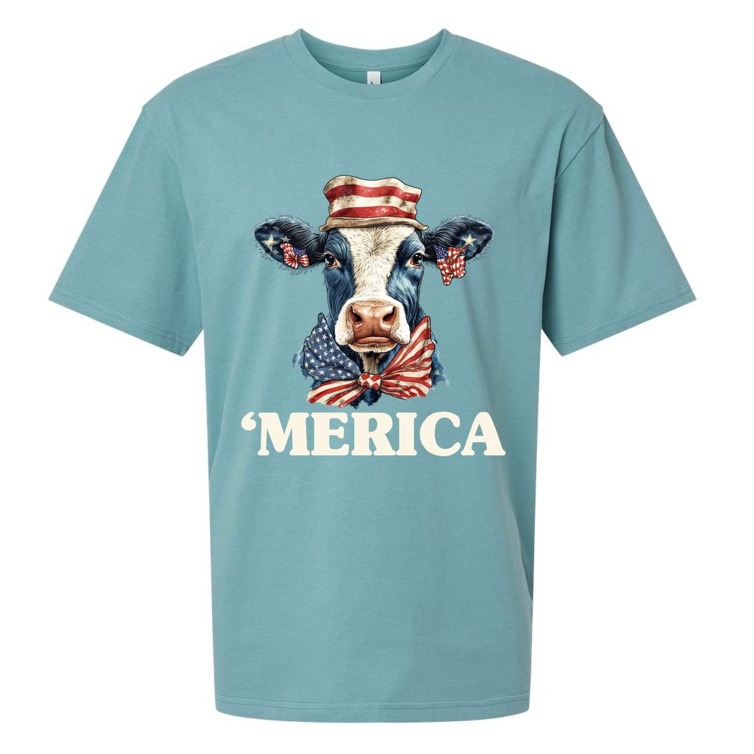 Merica Cow 4th Of July American Flag Sueded Cloud Jersey T-Shirt