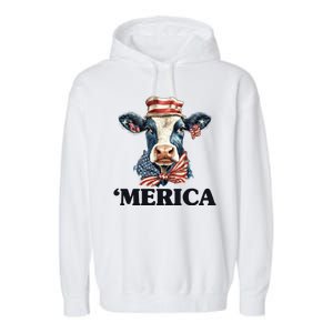 Merica Cow 4th Of July American Flag Garment-Dyed Fleece Hoodie