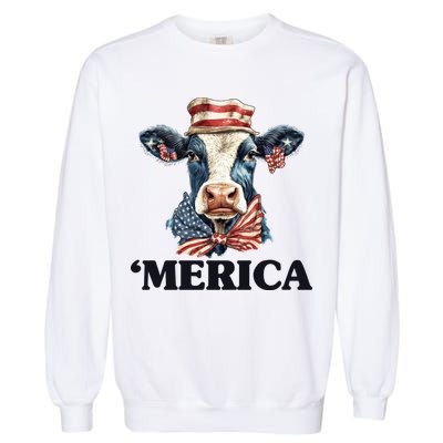 Merica Cow 4th Of July American Flag Garment-Dyed Sweatshirt