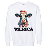 Merica Cow 4th Of July American Flag Garment-Dyed Sweatshirt