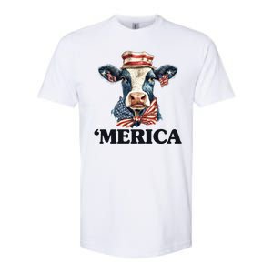 Merica Cow 4th Of July American Flag Softstyle CVC T-Shirt