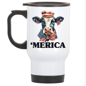 Merica Cow 4th Of July American Flag Stainless Steel Travel Mug