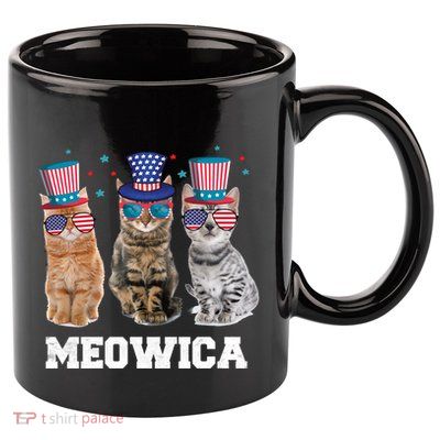 Meowica Cat 4th Of July Kitten Memorial Day Gift 11oz C Handle Ceramic Mug