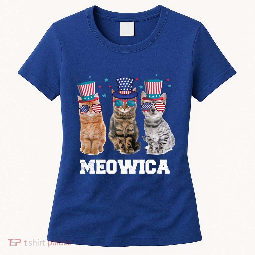 Meowica Cat 4th Of July Kitten Memorial Day Gift Womens T-Shirt