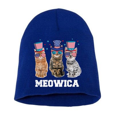Meowica Cat 4th Of July Kitten Memorial Day Gift Short Acrylic Beanie