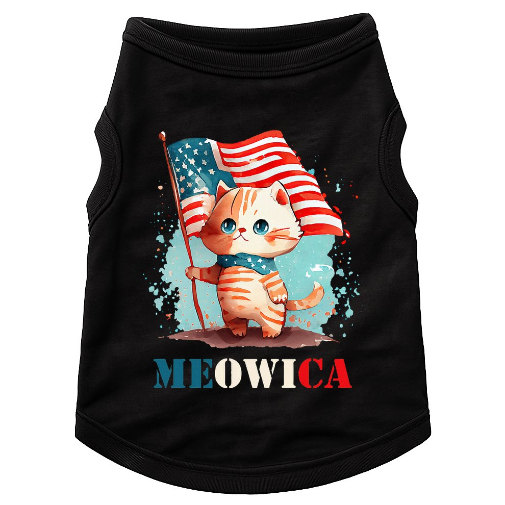 Meowica Cat 4th Of July Usa Patriotic American Flag Doggie Tank